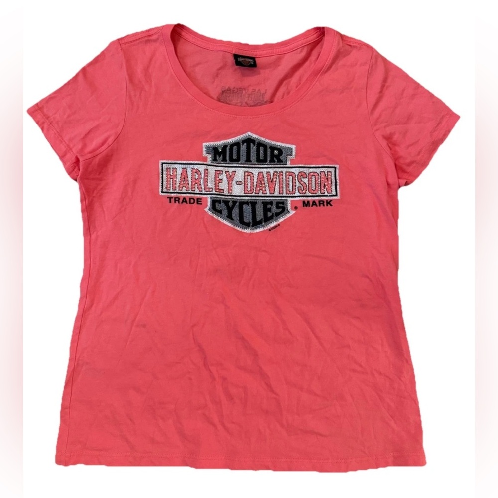 Harley-Davidson LA Nevada 2017 Rhinestone Women's T-shirt Size M/L Coral color